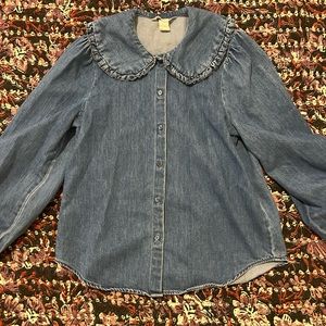 Peter Pan collar button up denim shirt